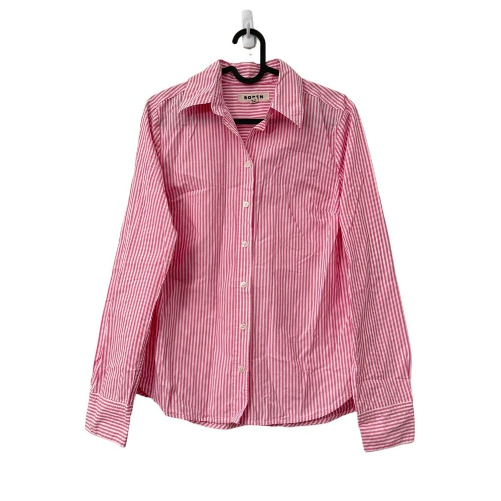 Boden Pink White Vertical Stripe Preppy Long Sleeve Button Shirt Womens Size 4